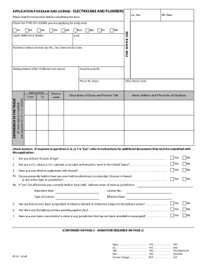 Hawaii License Electricians  Form