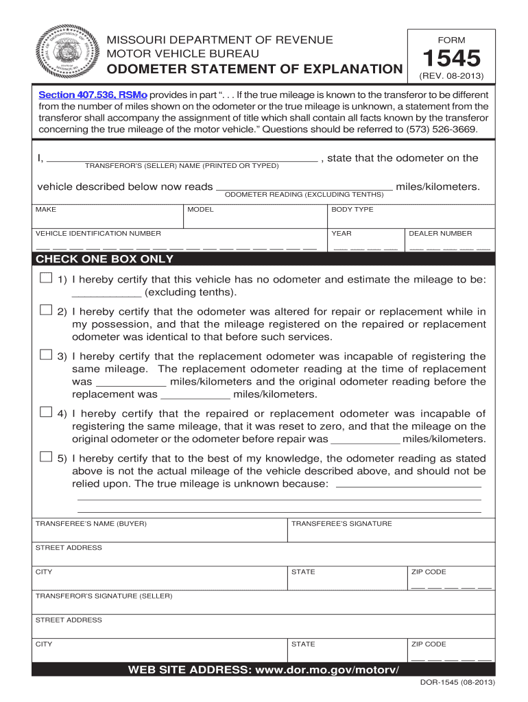 Get and Sign Missouri Odometer Statement PDF 2013-2022 Form
