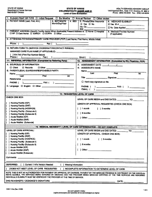  ChildrenYoung under Age 21 Level of Care LOC DHS 1147e Med Quest 2009-2024