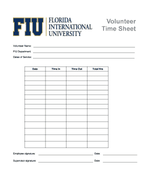 Volunteer Time Sheet Fiu Hr Fiu  Form