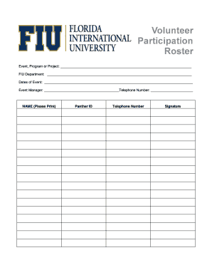 Volunteer Participation Roster Fiu Hr Fiu  Form