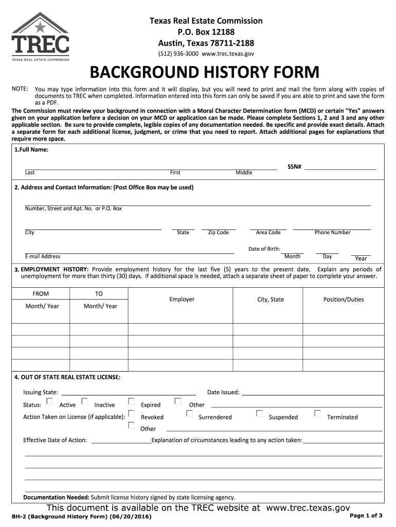  Texas Background History 2016-2024