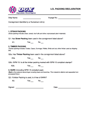 Packing Declaration Form