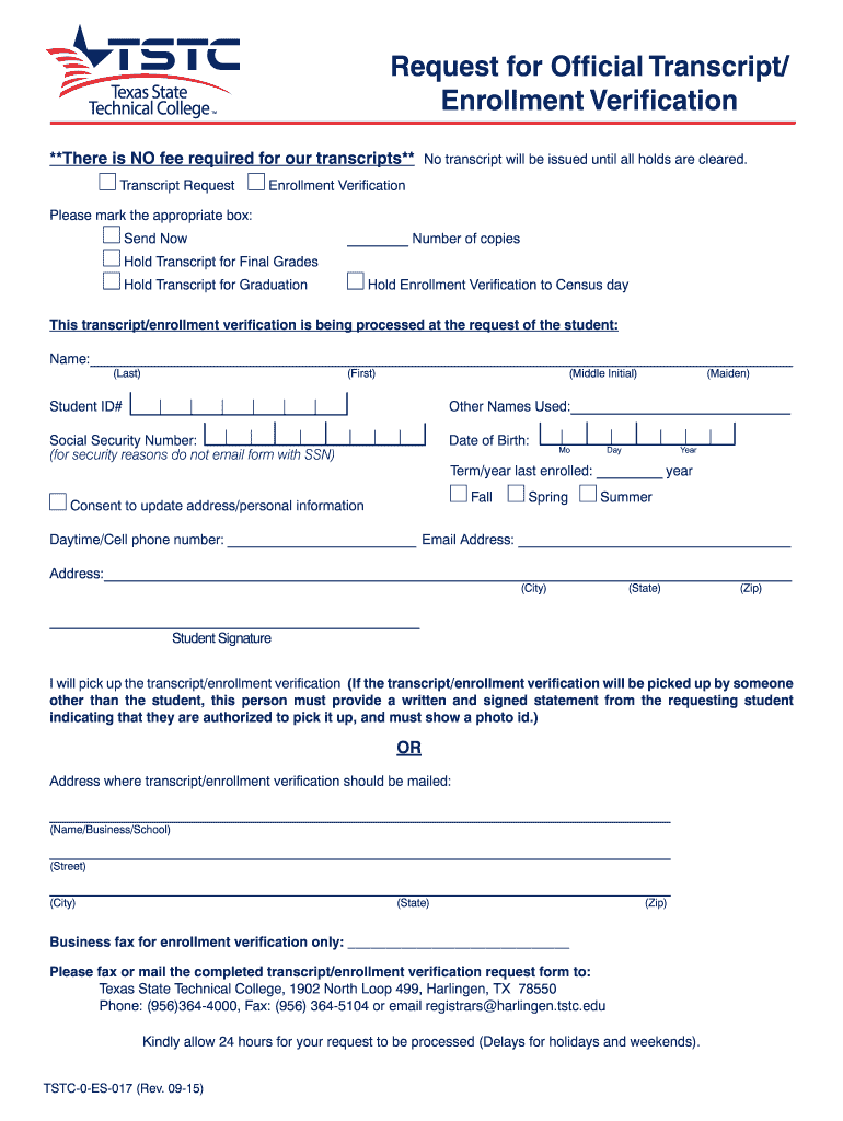  Tstc Transcript Request 2015-2024