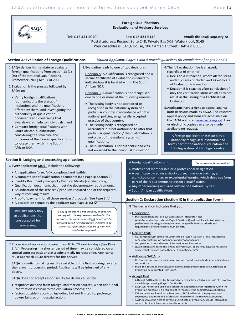  Saqa Application Form 2014-2024