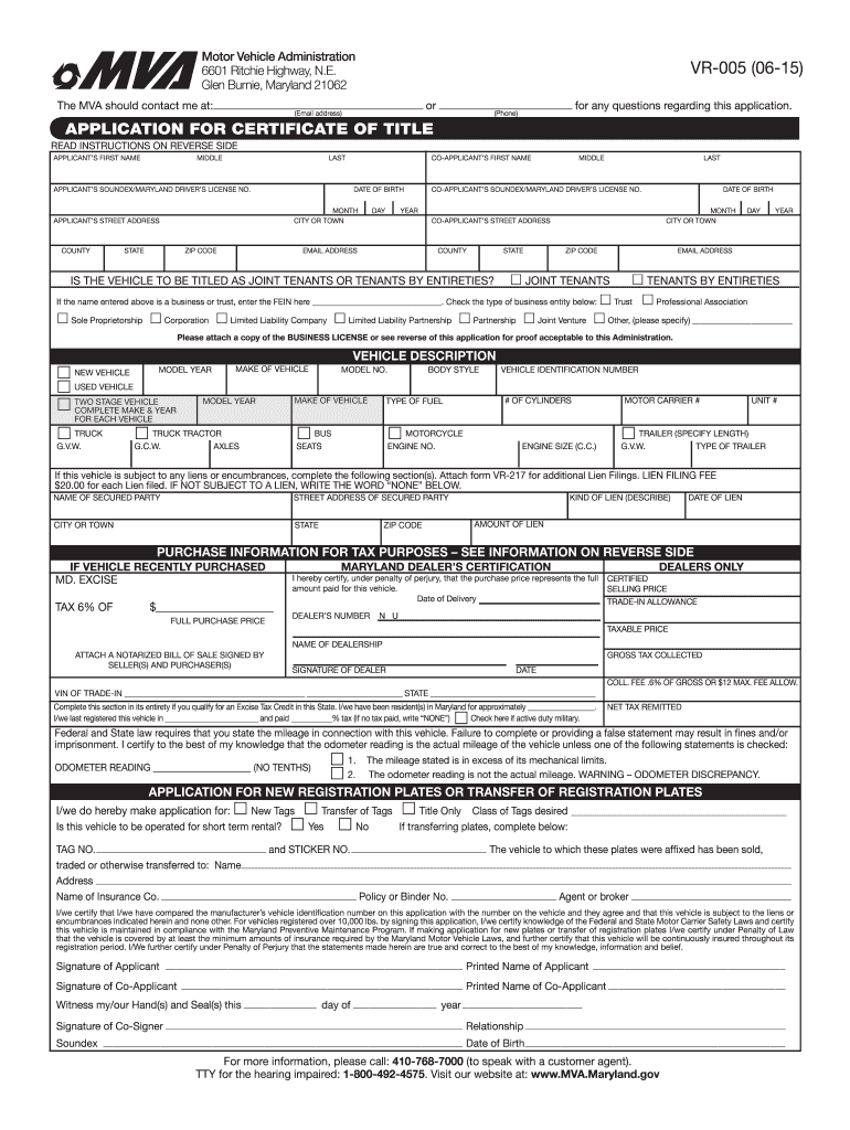  Maryland Application 2015