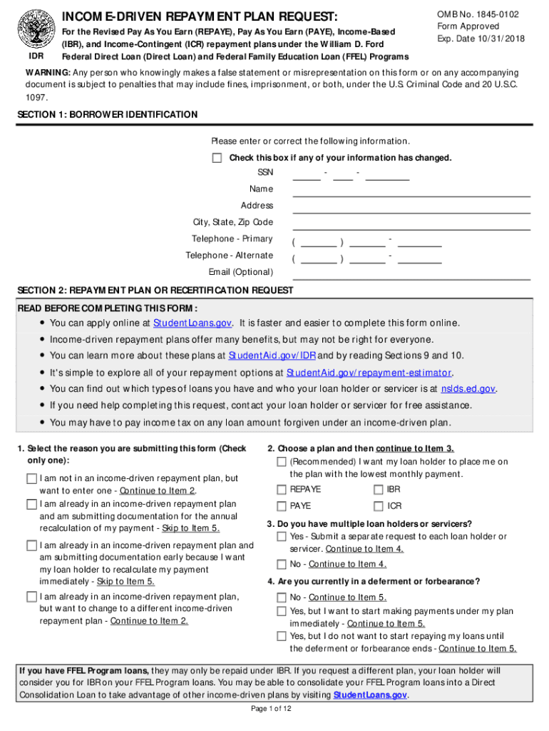  Income Repayment Form 2018-2024