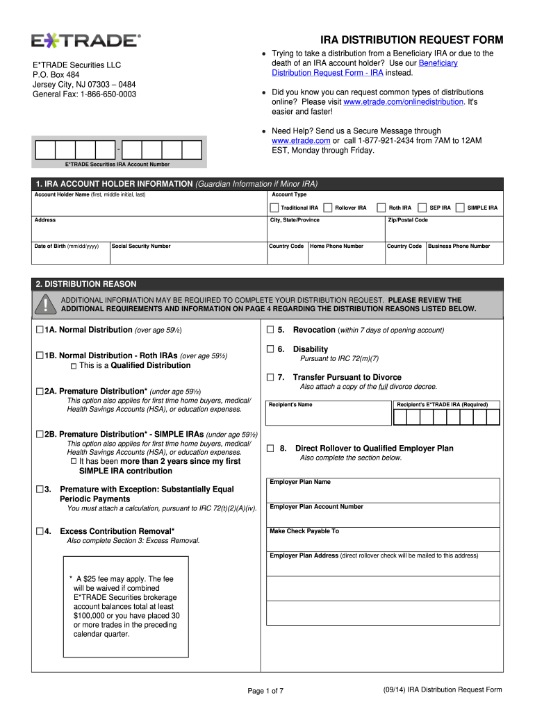  Etrade Ira Distribution Request Form 2014-2024