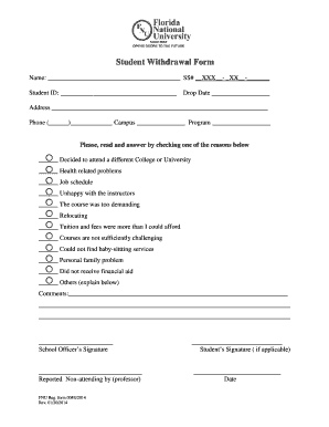  Student Withdrawal Form  Fnu 2014