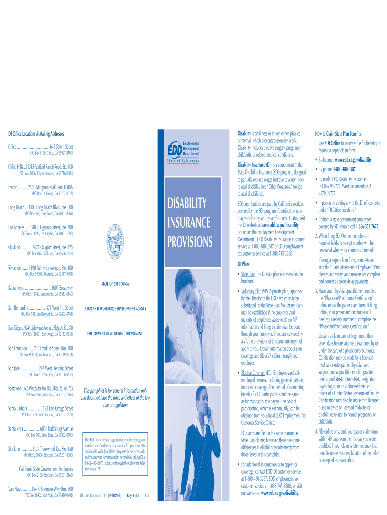  Form De 2515 Disability Insurance Pamphlet 2015