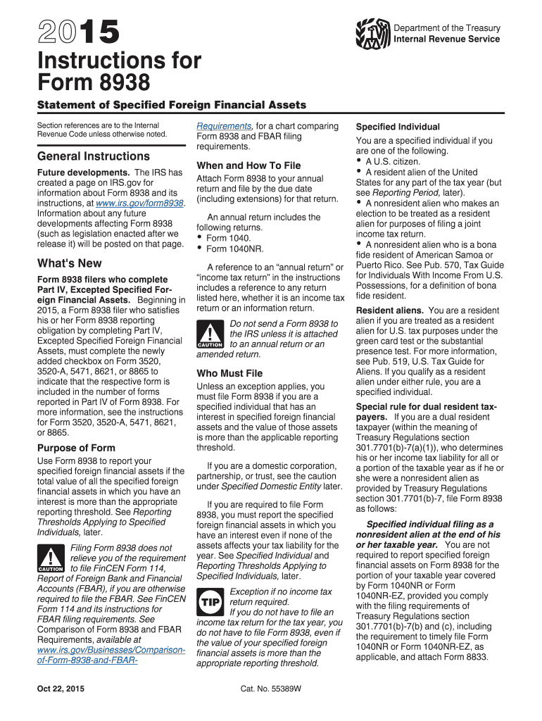  Irs 8938 Instructions Form 2015