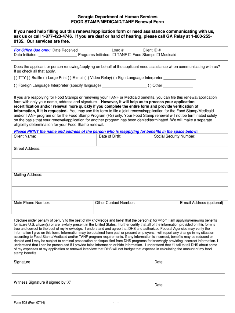Get and Sign Food Stamp Application Georgia Printable 2014-2022 Form