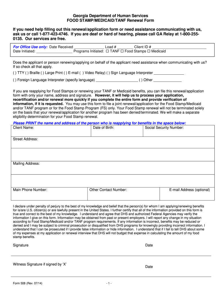  Food Stamp Application Georgia Printable 2014-2024