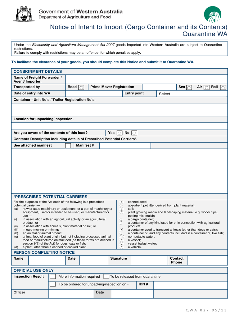  Wa Quarantine Form 2013-2024
