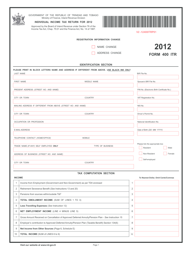  Income Tax Return Forms 2012-2024