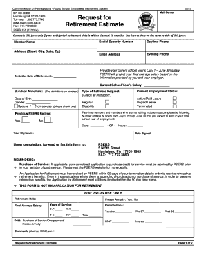 Request Retirement Estimate  Form