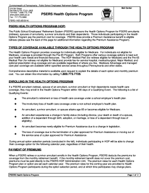 Psers Health Options  Form