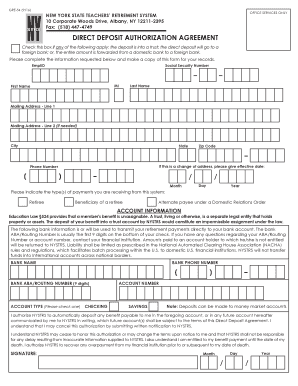 Direct Deposit Authorization Agreement NYSTRS Org Nystrs  Form