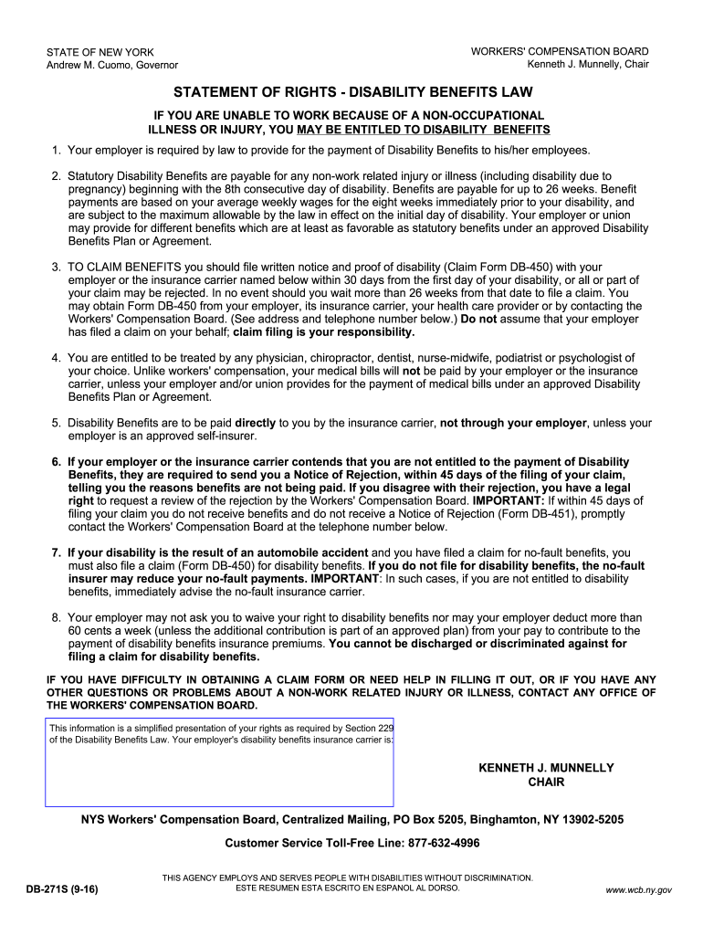  New York Disability Benefits Form 2016