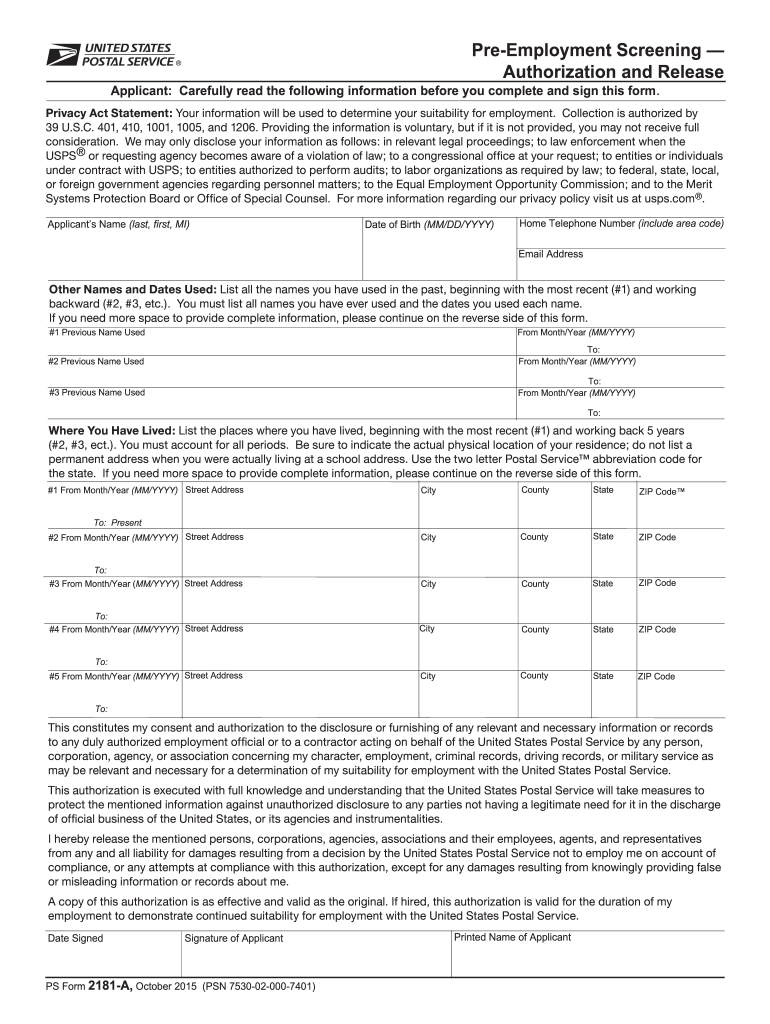  Fillable Form 2181a 2015-2024