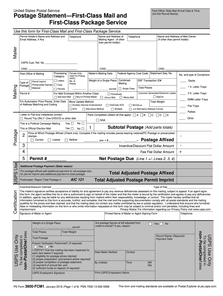  Ps Form 3600 Fcm1 2016