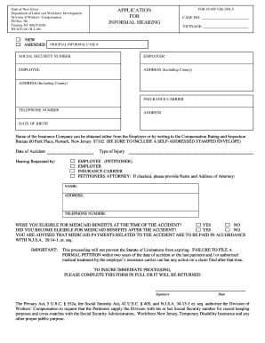 Nj Application Hearing  Form