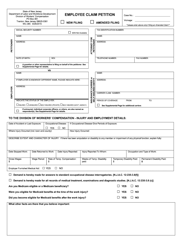  Nj Claim Petition 2015-2024