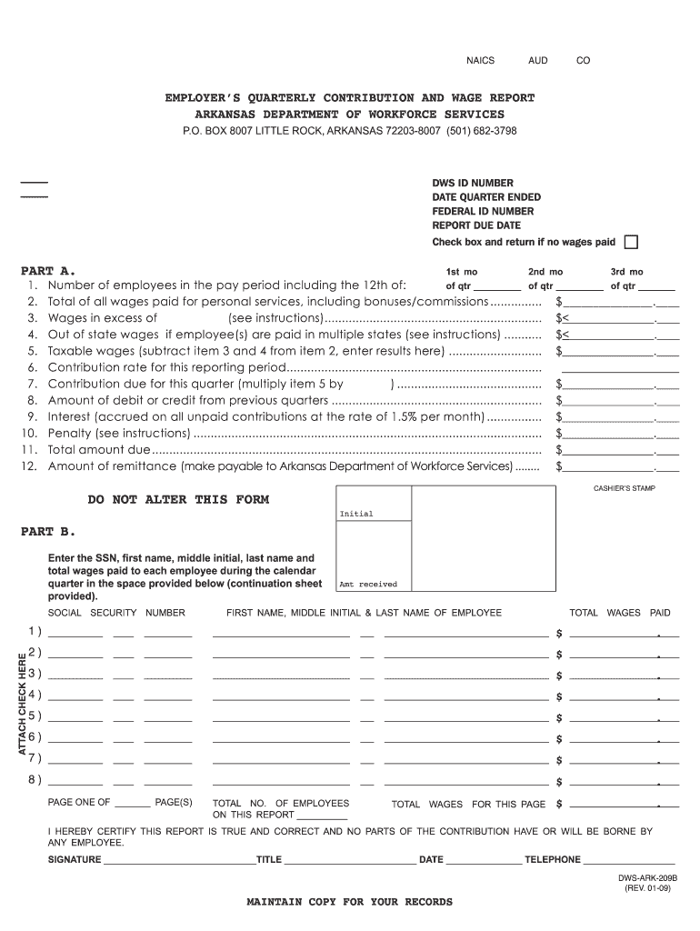  Arkansas Employer Quarterly Contribution Form 2009-2024