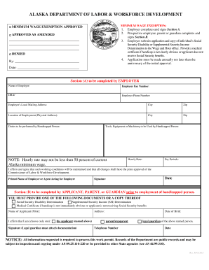 Minimum Wage Exemption for Handicapped Persons Alaska Labor Alaska  Form