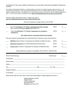 WC Order Form Alabama Department of Labor Labor Alabama