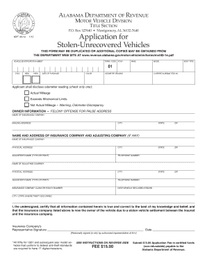 Alabama Application Stolen  Form