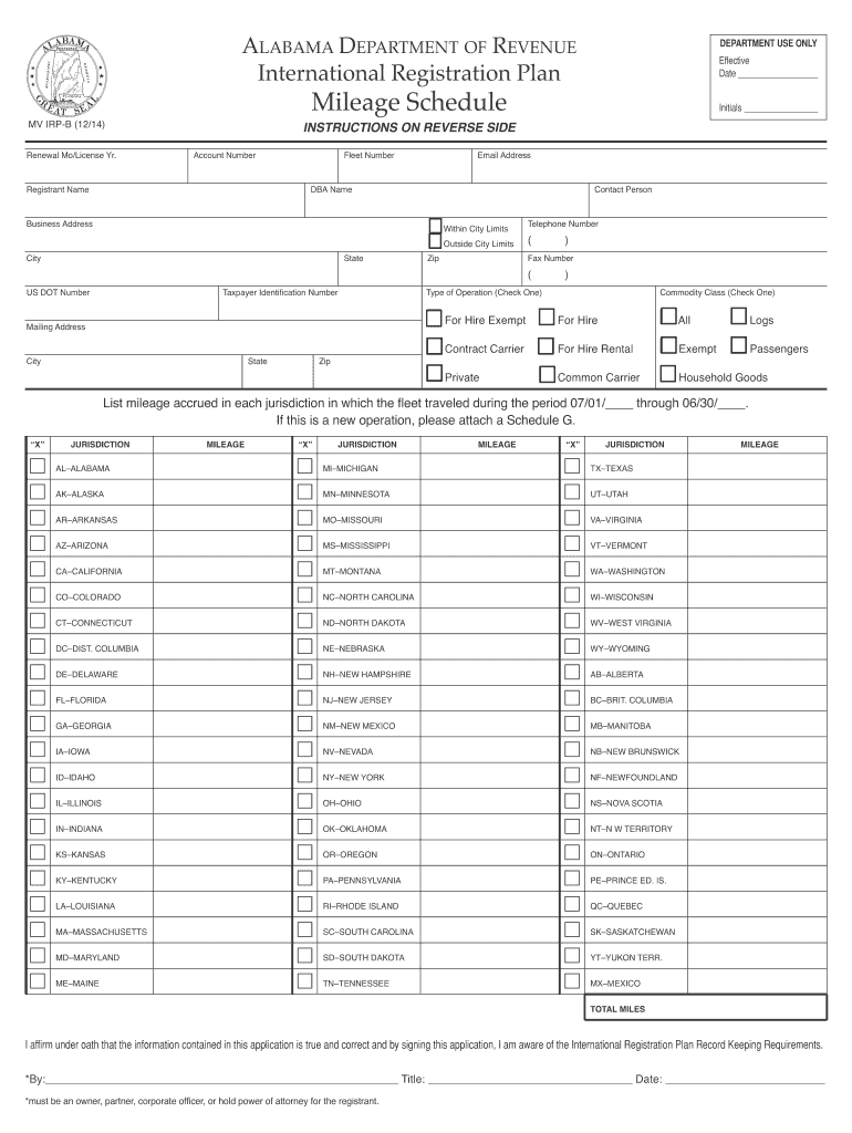  MV IRP B  Alabama Department of Revenue  Alabama Gov  Revenue Alabama 2014