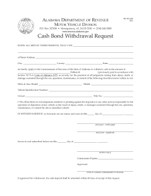 Cash Bond Withdrawal Request Alabama Department of Revenue Revenue Alabama  Form