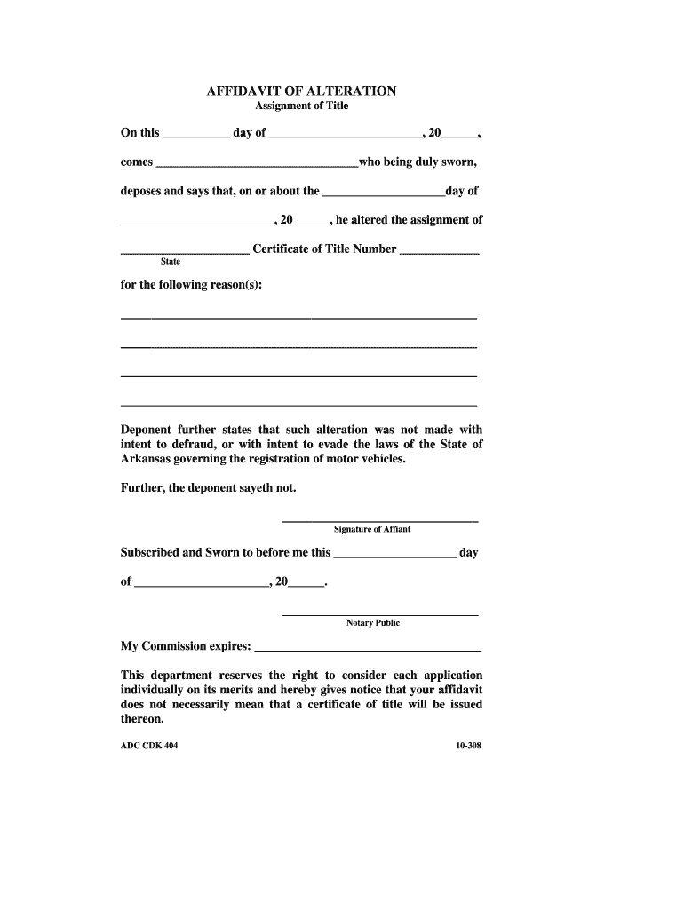 Affidavit of Alteration  Form
