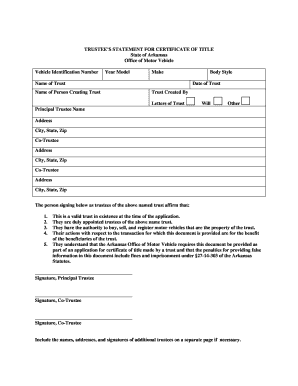 Arkansas Title Certificate  Form