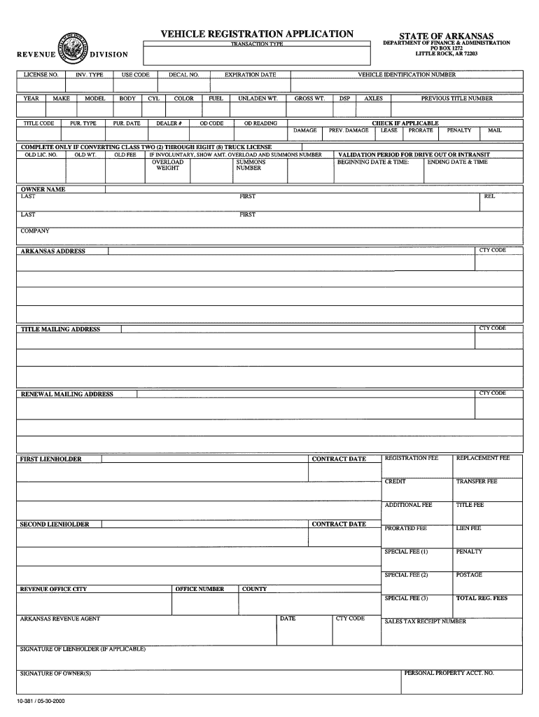  Arkansas Title Application 2000