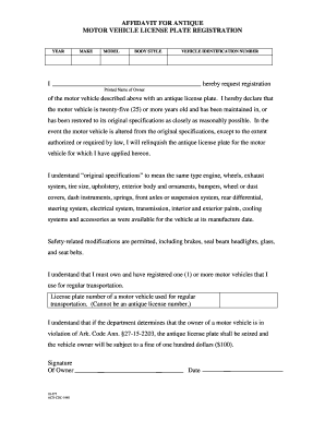 Arkansas Automobile Registration Form