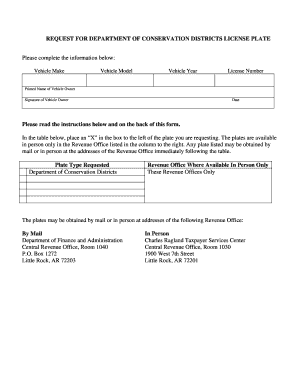 Arkansas Conservation District Licsense Plate  Form