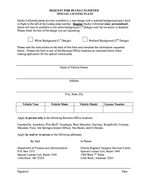 Ar Ducks Special License  Form