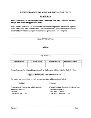 Arkansas License Black Lab  Form