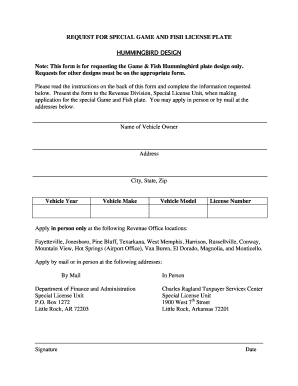 Arkansas License Hummingbird  Form