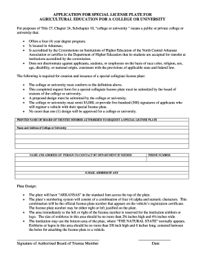 Arkansas Plate Agricultural Education  Form