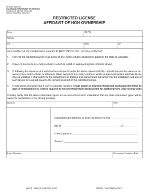 Affidavit of Non Ownership Colorado  Form