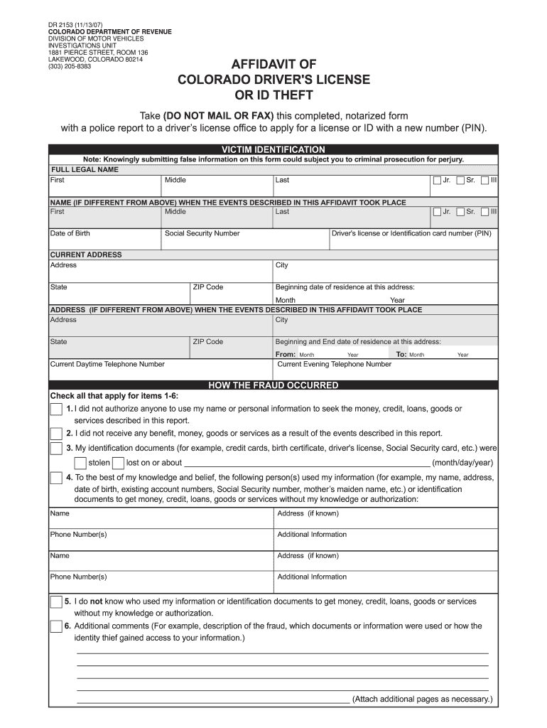 Get and Sign Colorado Affidavit Form 2007-2022