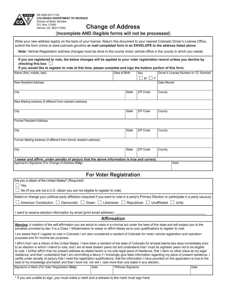  Colorado Dmv Change of Address 2016