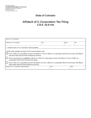 Affidavit of C Corporation Tax Filing Colorado Gov Colorado  Form