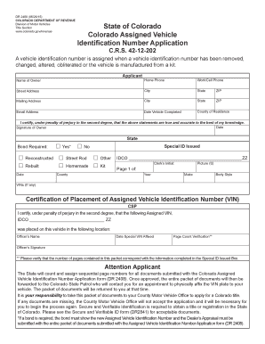 Colorado Assigned Number  Form