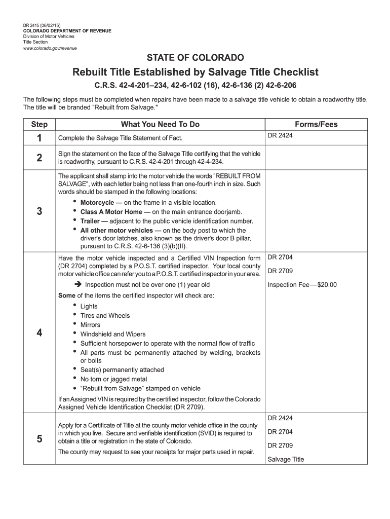  Colorado Rebuilt Title 2015