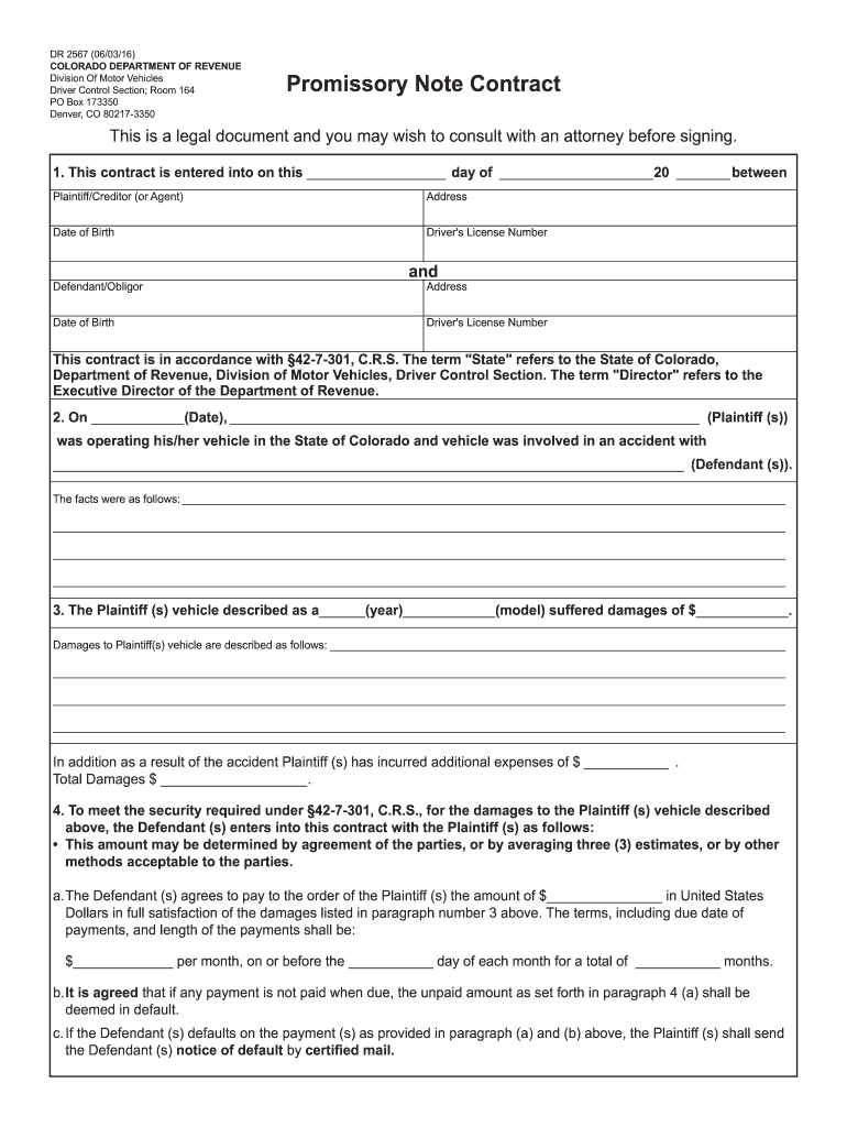Colorado Promissory Note PDF  Form