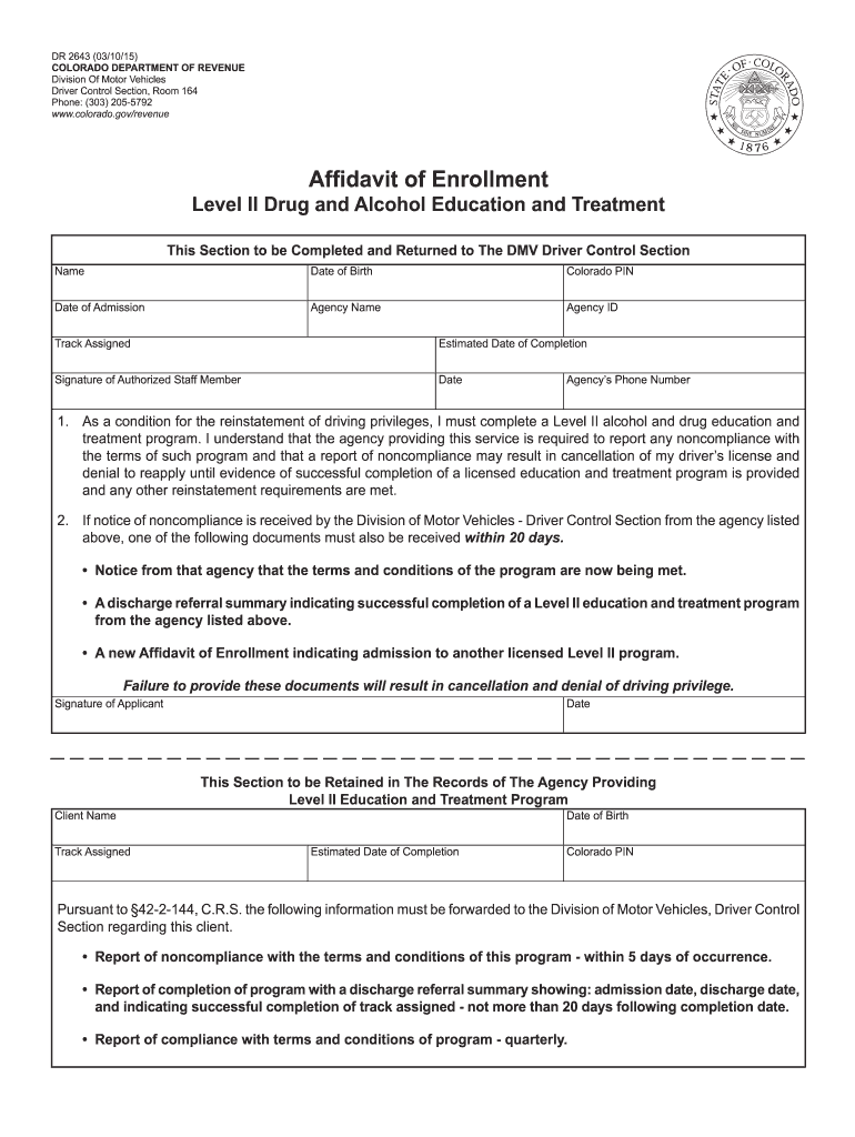 Dr 2643 Affidavit Enrollment  Form